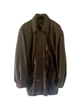 MARC Brown Lambskin Leather Mens Quilted Drawstring Waist Jacket - Size
L